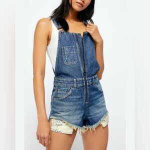 Free People Sunkissed Short Overalls, Sz 8 NWOT
